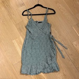 Green Polka Dot Mini Wrap Dress - L